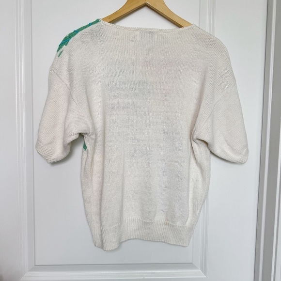 Vintage 80s Knit Short Sleeve Sweater Pullover Floral Abstract Size Medium - Picture 4 of 9